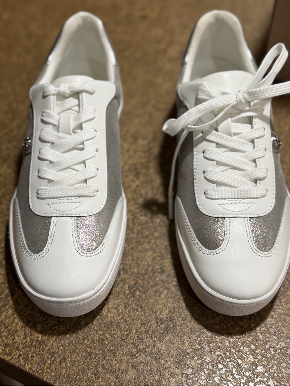 Michael Kors White and Silver Metallic Panel Sneakers